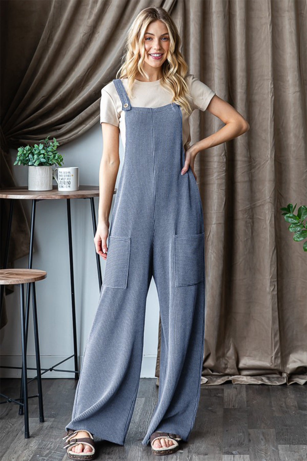 Luannie Full Size-Inclusive  Heimish Ribbed Front Pocket Sleeveless Jumpsuit - ThingsWeUseAndLove Denim-Vintage-3XL