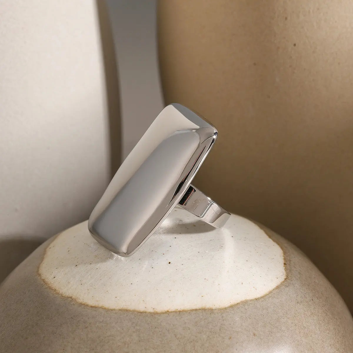 Stainless Steel Rectangle Adjustable Open Ring - ThingsWeUseAndLove 