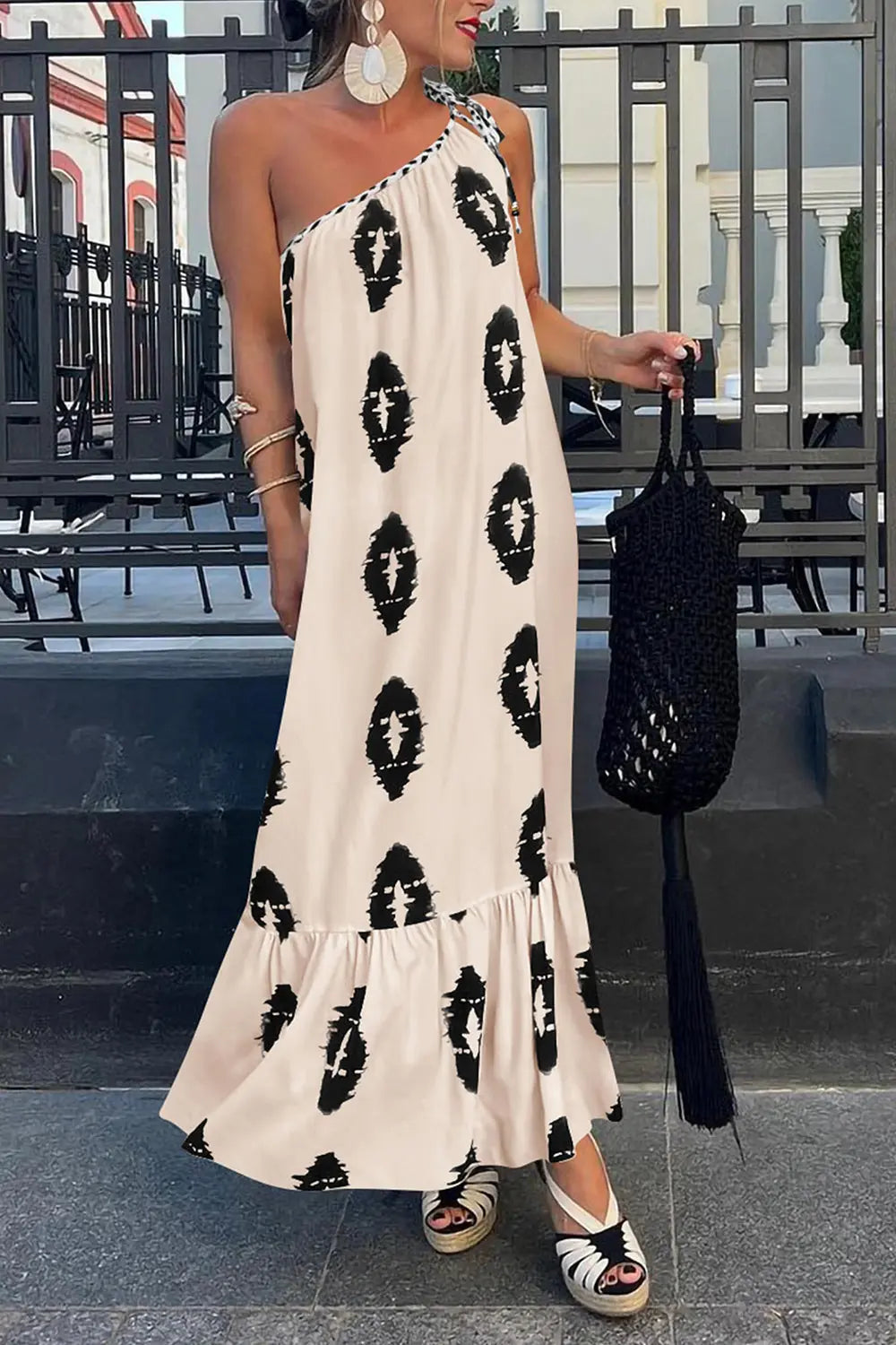 Printed Single Shoulder Maxi Dress - ThingsWeUseAndLove 