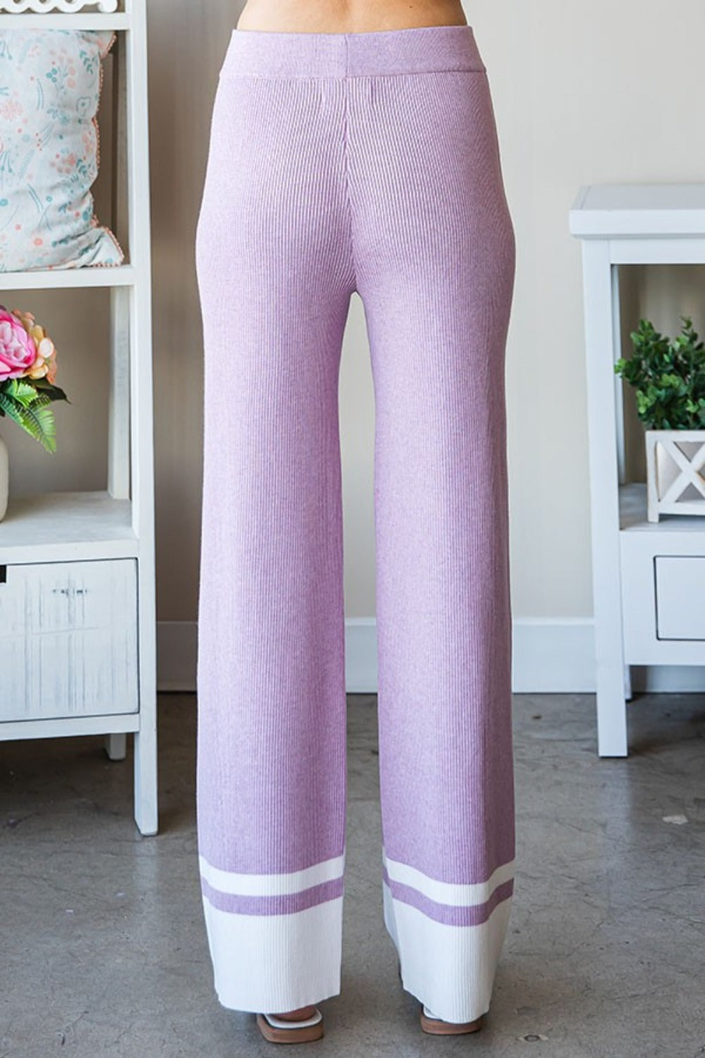 Knit Today Lilac Ribbed Contrast Pants - ThingsWeUseAndLove 