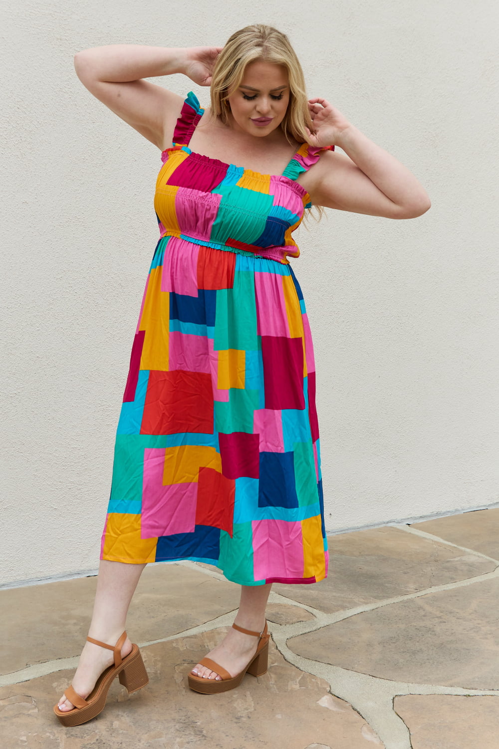 Multicolored Square Print Summer Dress - ThingsWeUseAndLove 