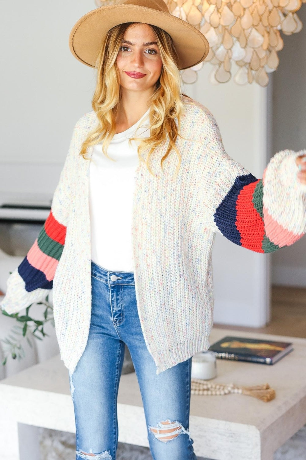 Color Block Open Front Cardigan - ThingsWeUseAndLove 