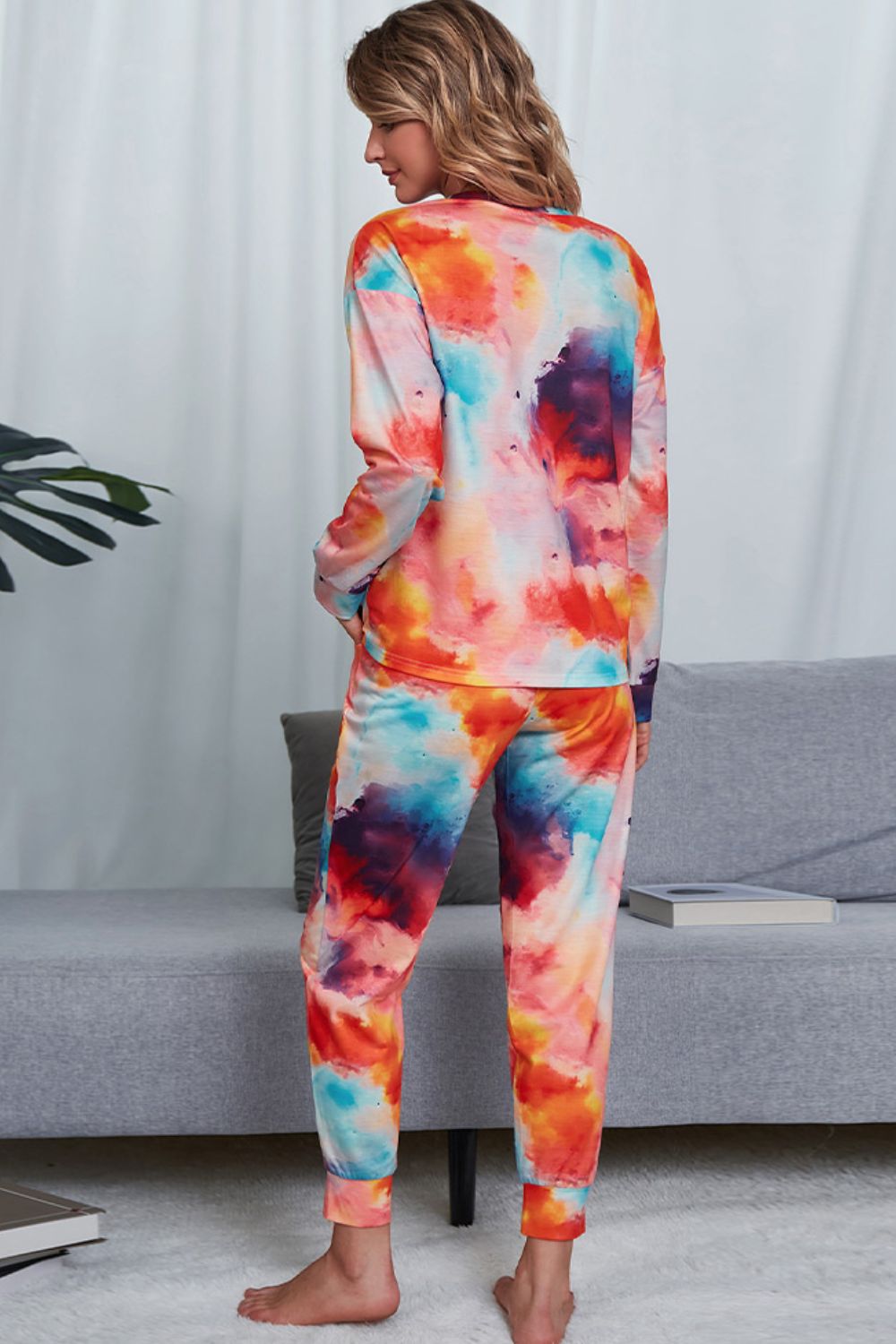 Tie-Dye Crewneck Top and Drawstring Waist Joggers Lounge Set - ThingsWeUseAndLove 