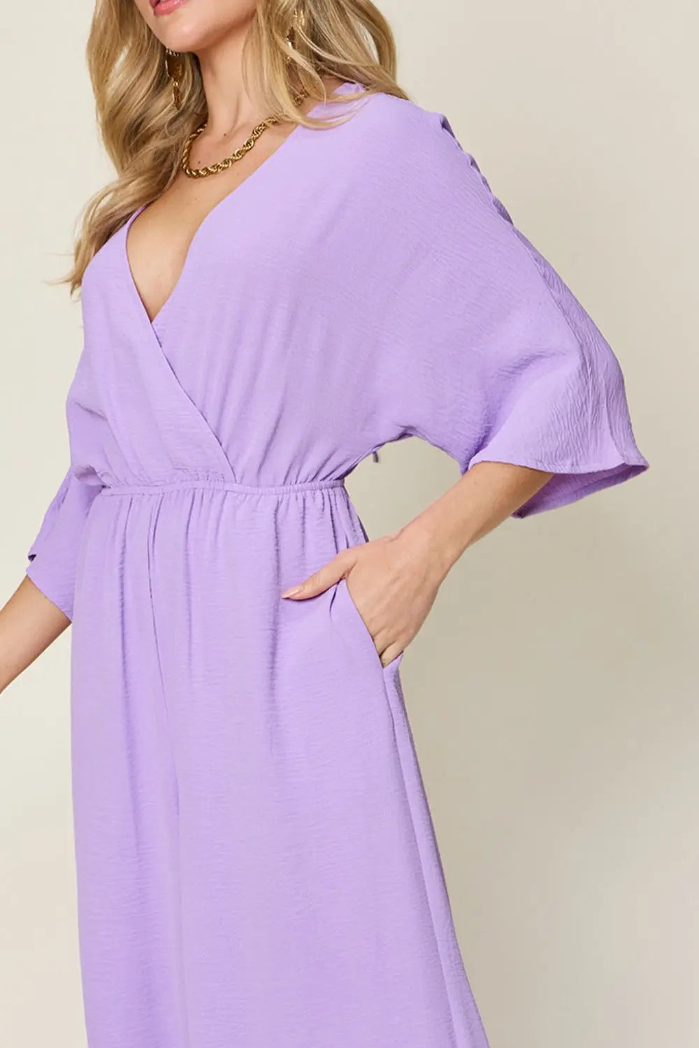 Size Inclusive Surplice Wide Leg Jumpsuit with Pockets - ThingsWeUseAndLove 