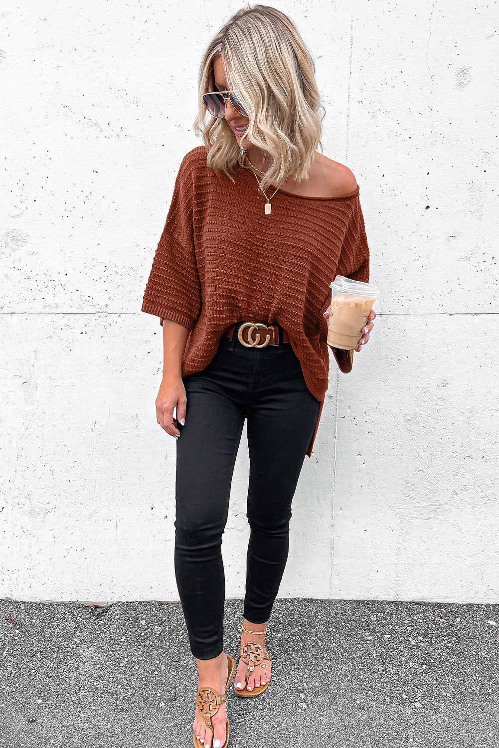 Casual Solid Rib-Knit Short Sleeve Top - ThingsWeUseAndLove 