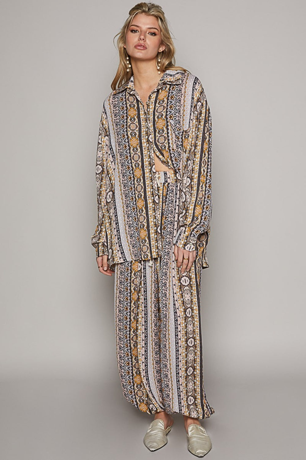 Nancy Long Sleeve Button Down Printed Shirt - ThingsWeUseAndLove 