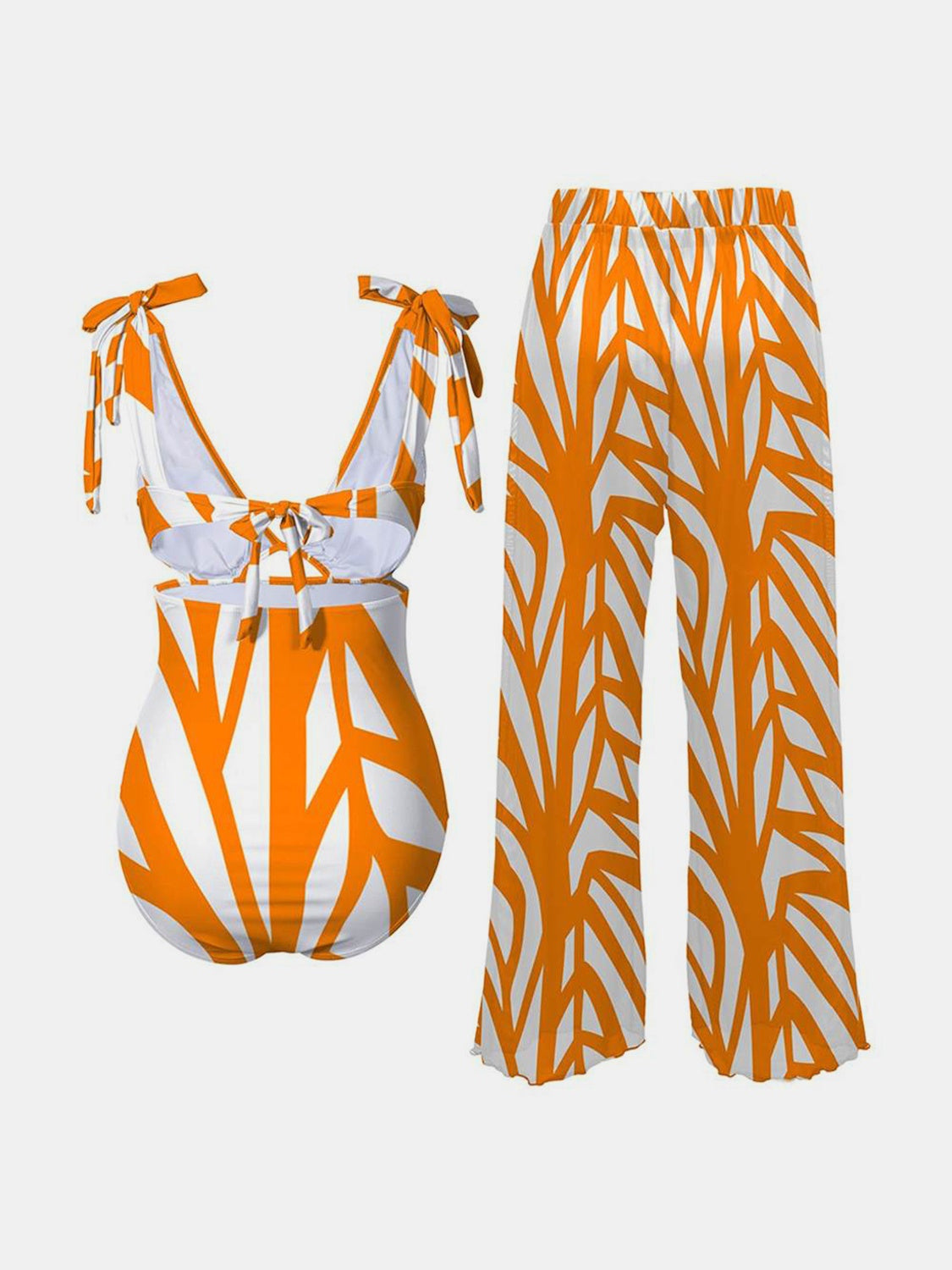 Printed Tie Shoulder Swimwear and Pants Swim Set - ThingsWeUseAndLove 