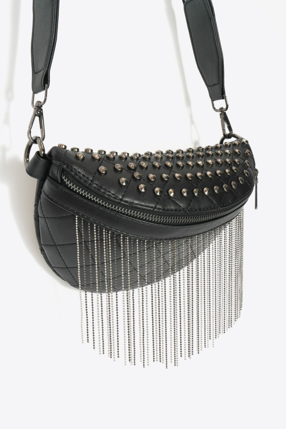 PU Leather Studded Fringed Sling Bag