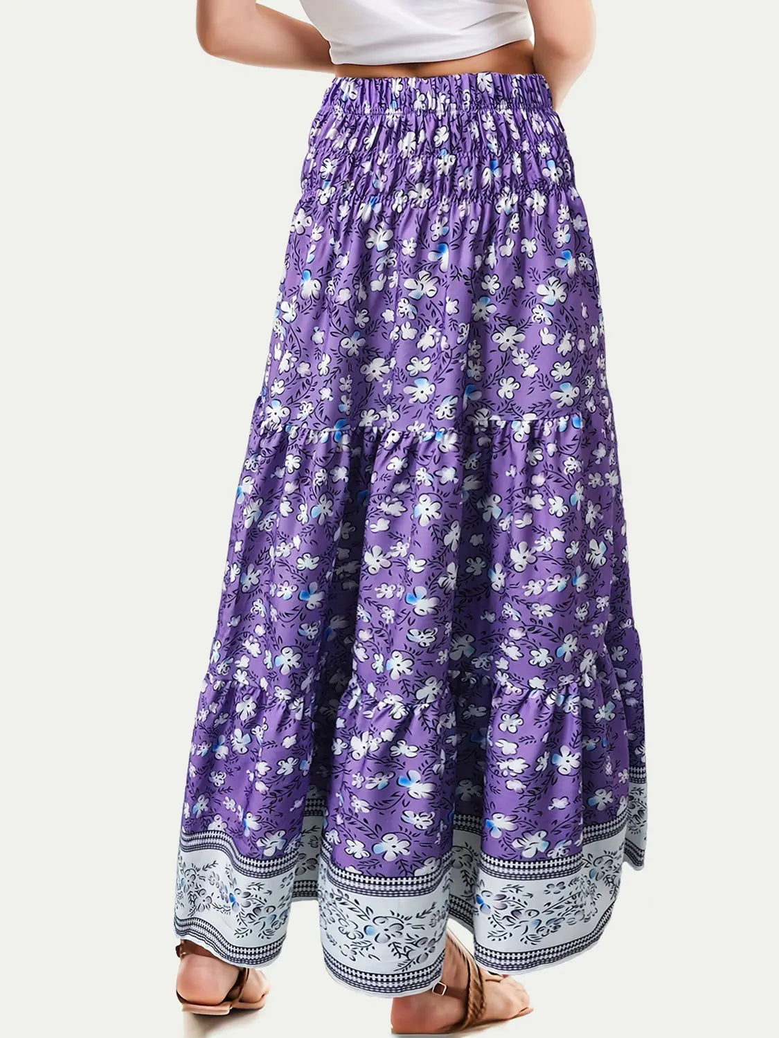 Tiered Printed Elastic Waist Skirt - ThingsWeUseAndLove 