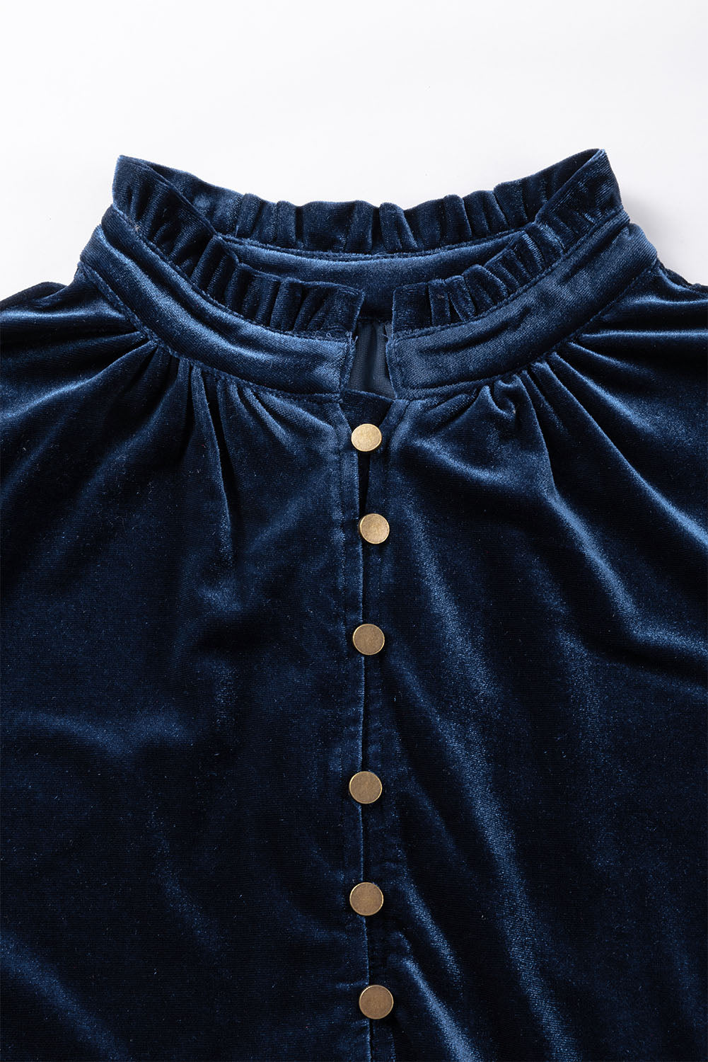 Frilled Neck Buttoned Front Velvet Top - ThingsWeUseAndLove 