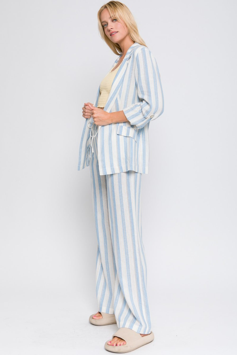 Love Tree Linen Woven Striped Blazer - ThingsWeUseAndLove 