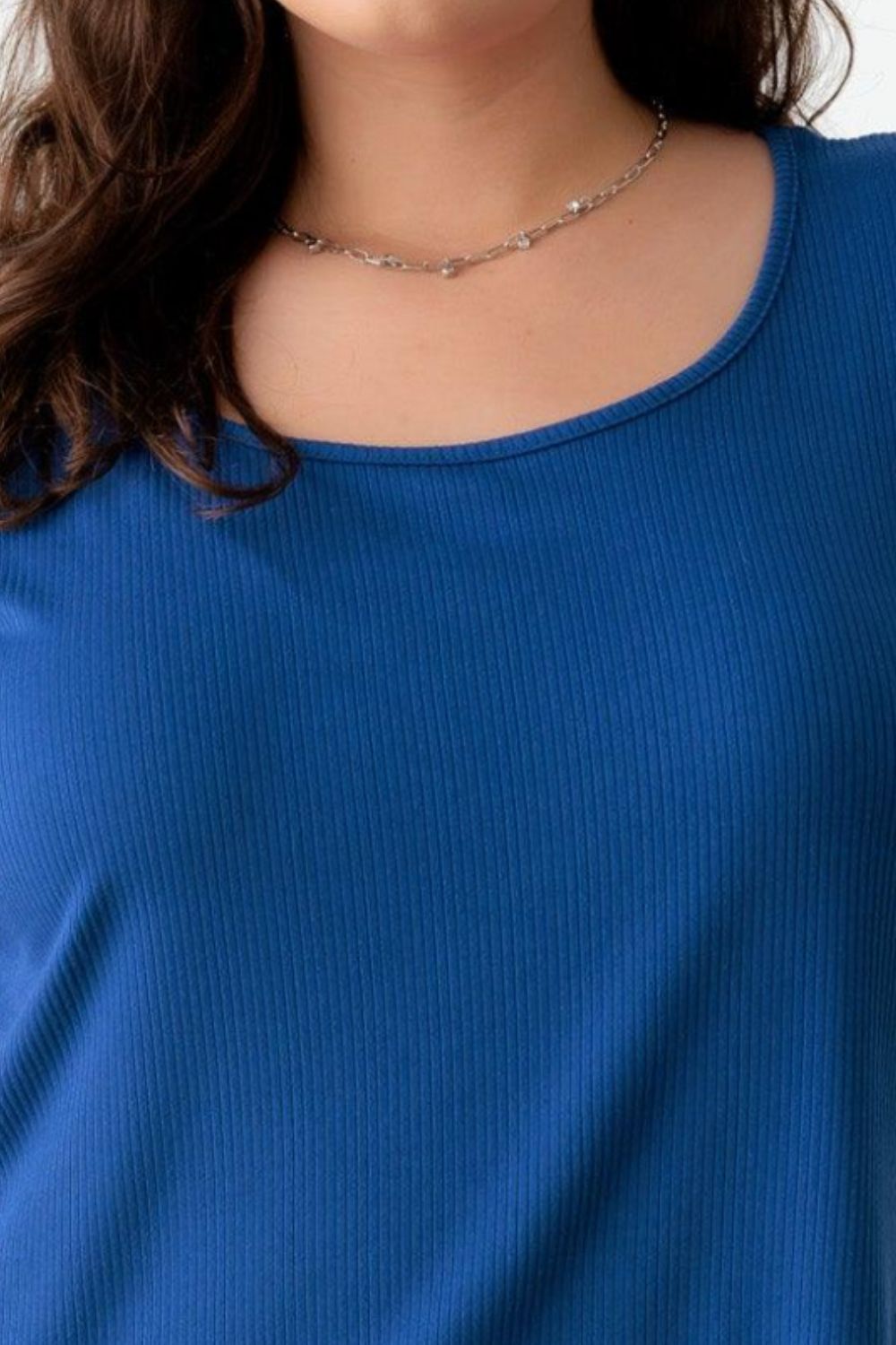 Plus Size Short Fluttery Sleeve Round Neck Top - ThingsWeUseAndLove 