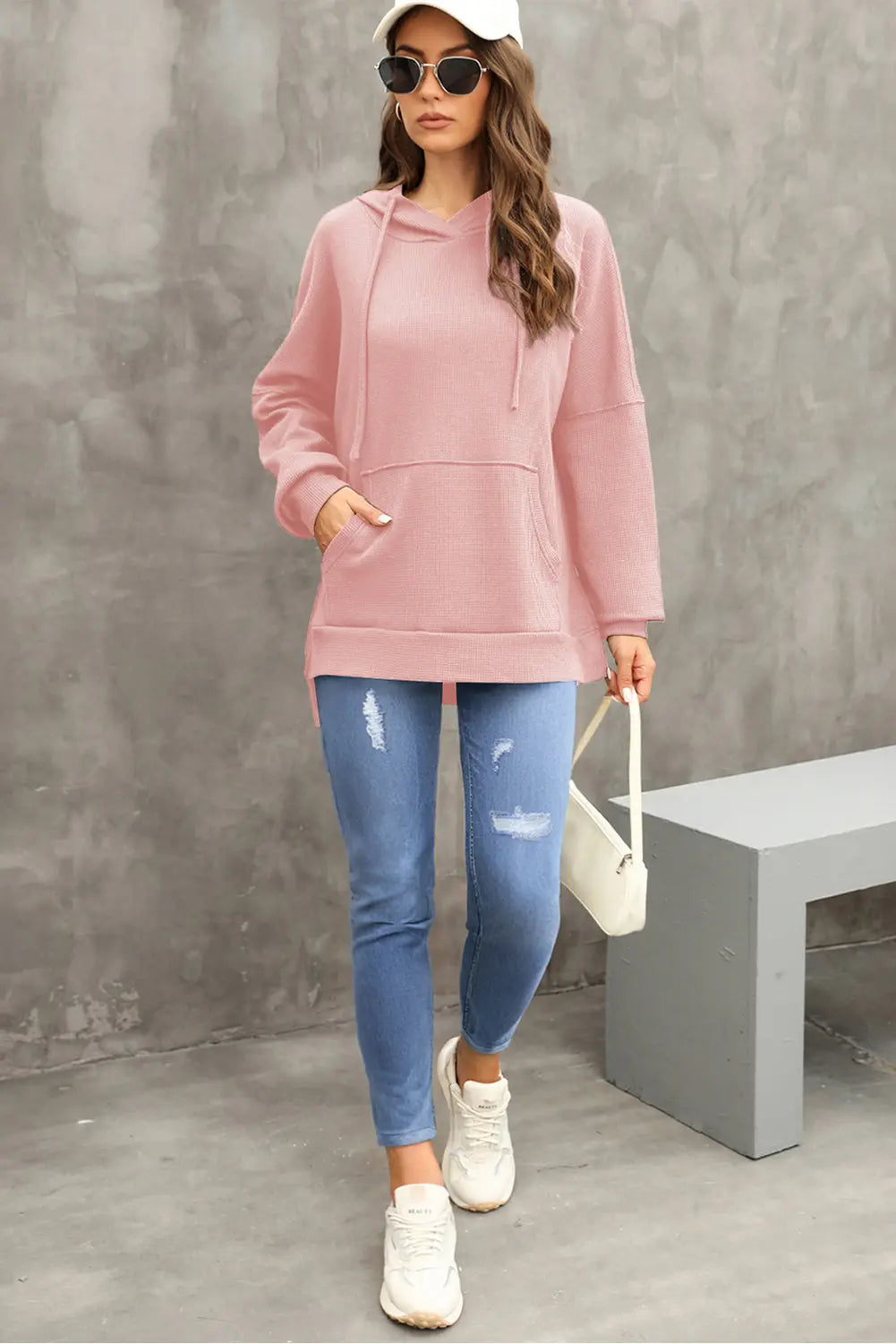 Isabella Waffle-Knit Long Sleeve Hoodie - ThingsWeUseAndLove 