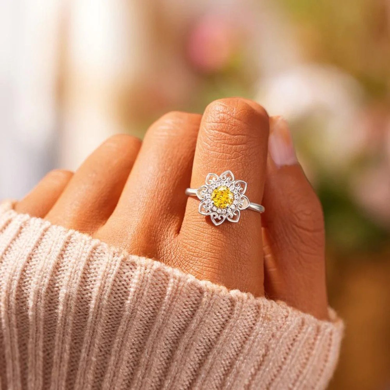 Flower Shape Zircon Platinum-Plated 925 Sterling Silver Ring - ThingsWeUseAndLove 