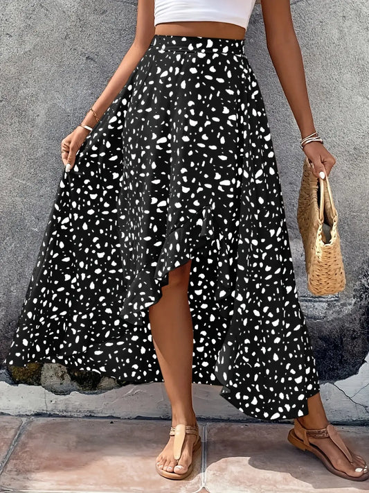 High-Low Printed Skirt - ThingsWeUseAndLove Black-2XL