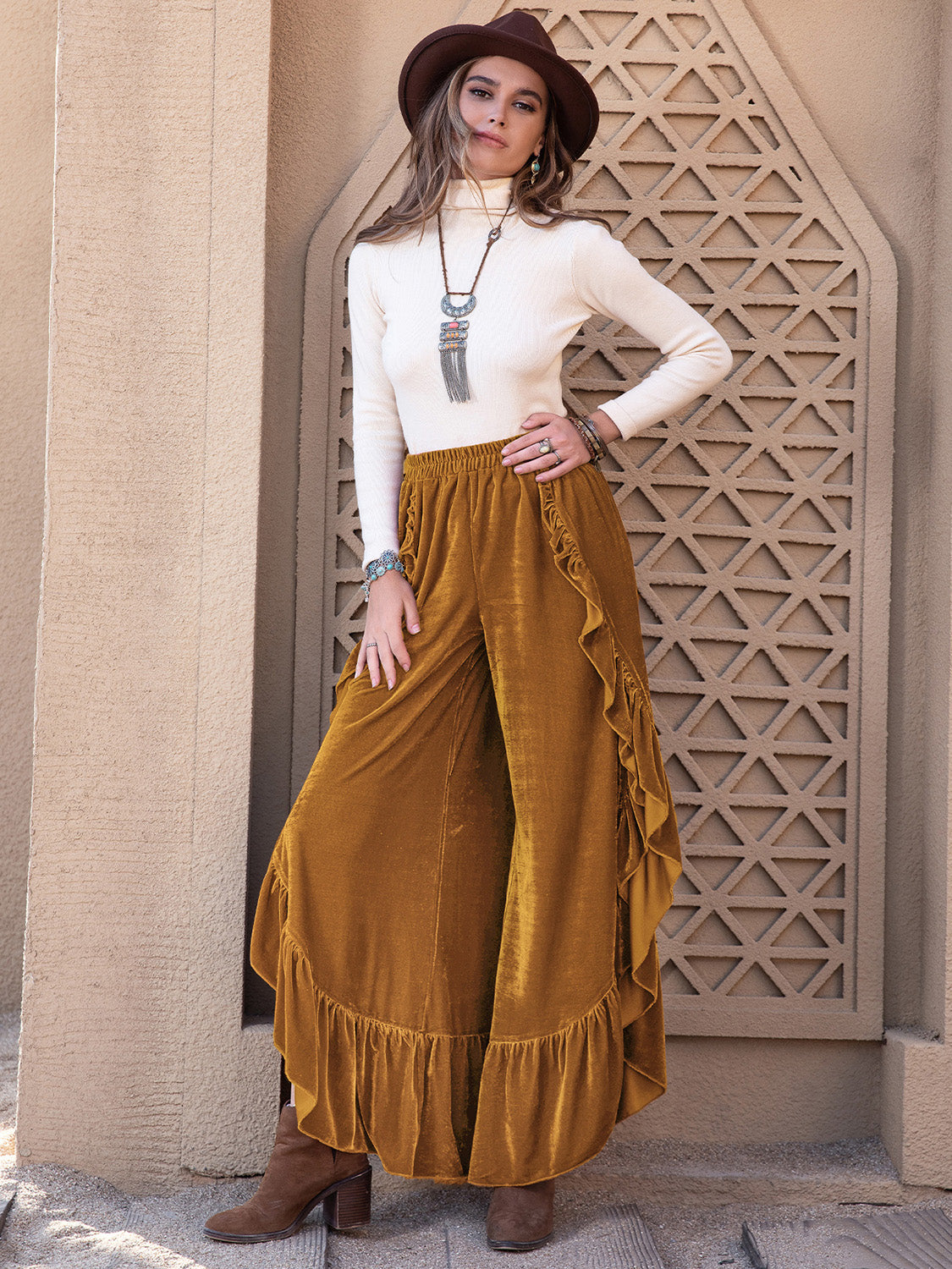 Lupe Slit Ruffled Wide Leg Pants - ThingsWeUseAndLove 