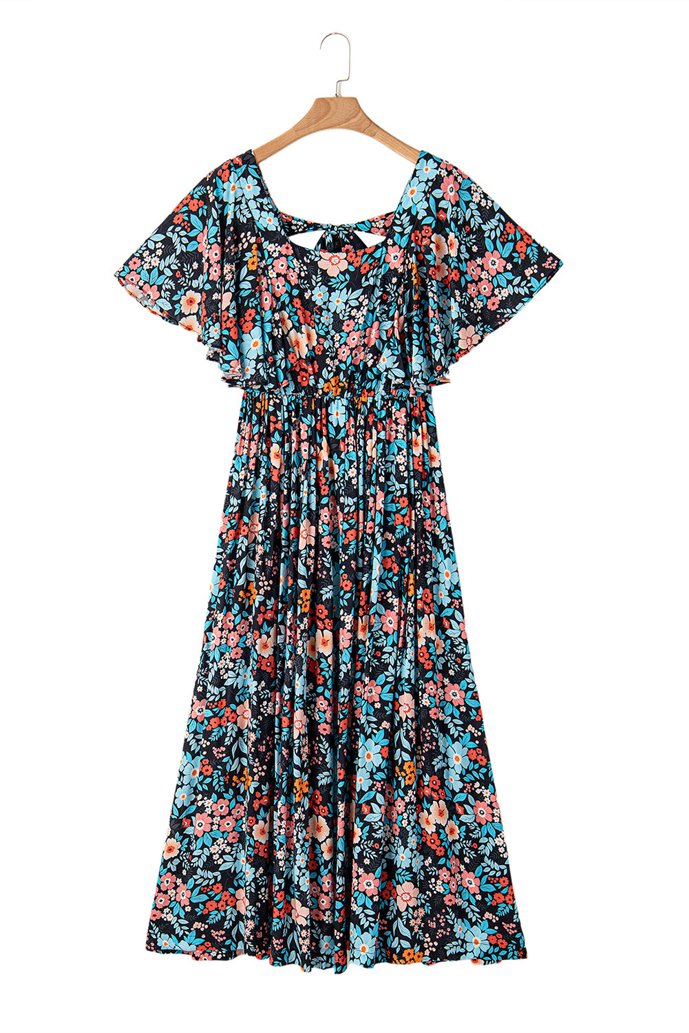 Boho Floral Print Knotted Backless Maxi Dress - ThingsWeUseAndLove 