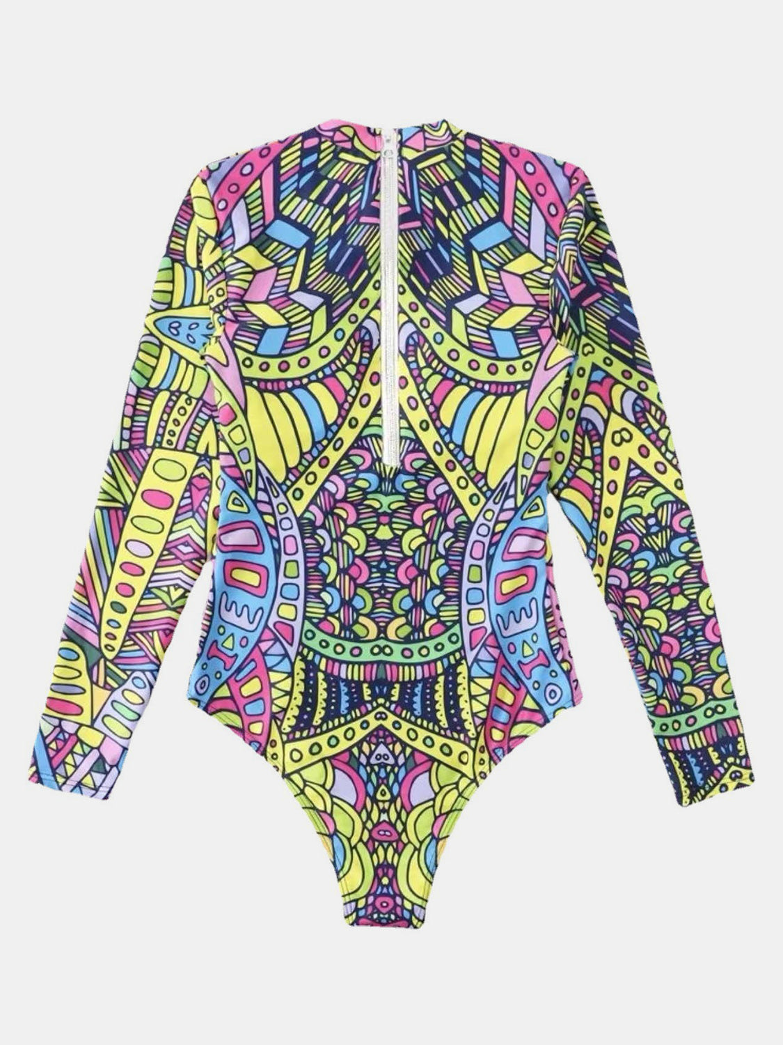 Mock Neck Long Sleeve One-Piece Swimwear - ThingsWeUseAndLove 