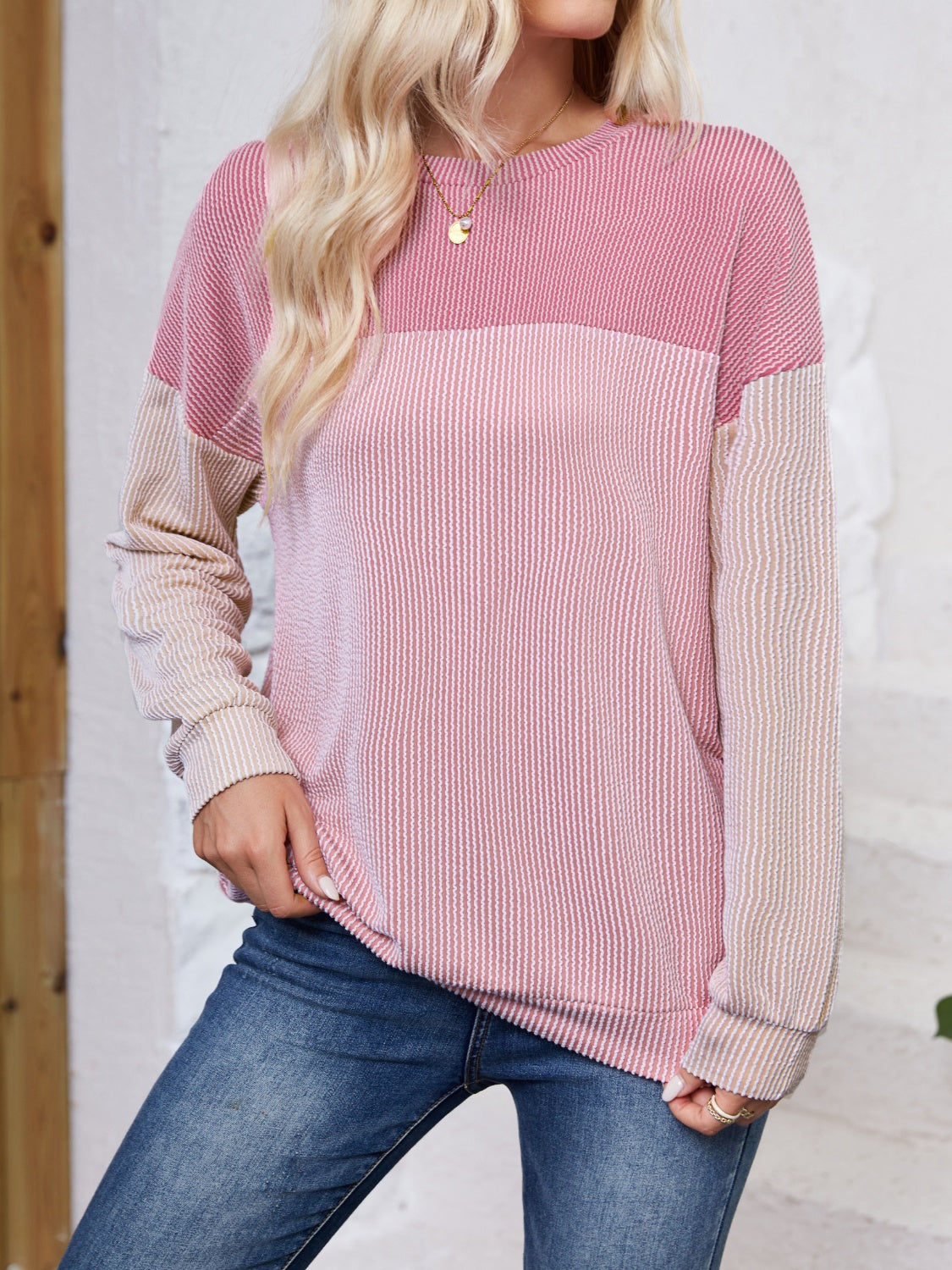 Ursina Color Block Round Neck Long Sleeve Sweatshirt - ThingsWeUseAndLove 