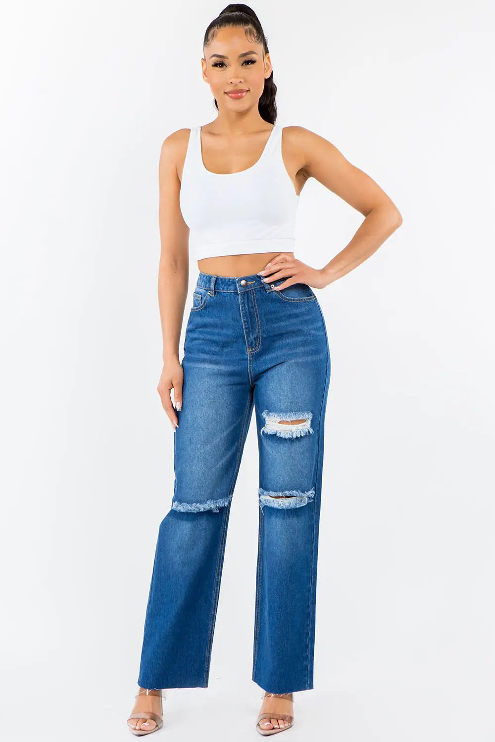 Sheila High Waist Distressed Wide Leg Jeans - ThingsWeUseAndLove 