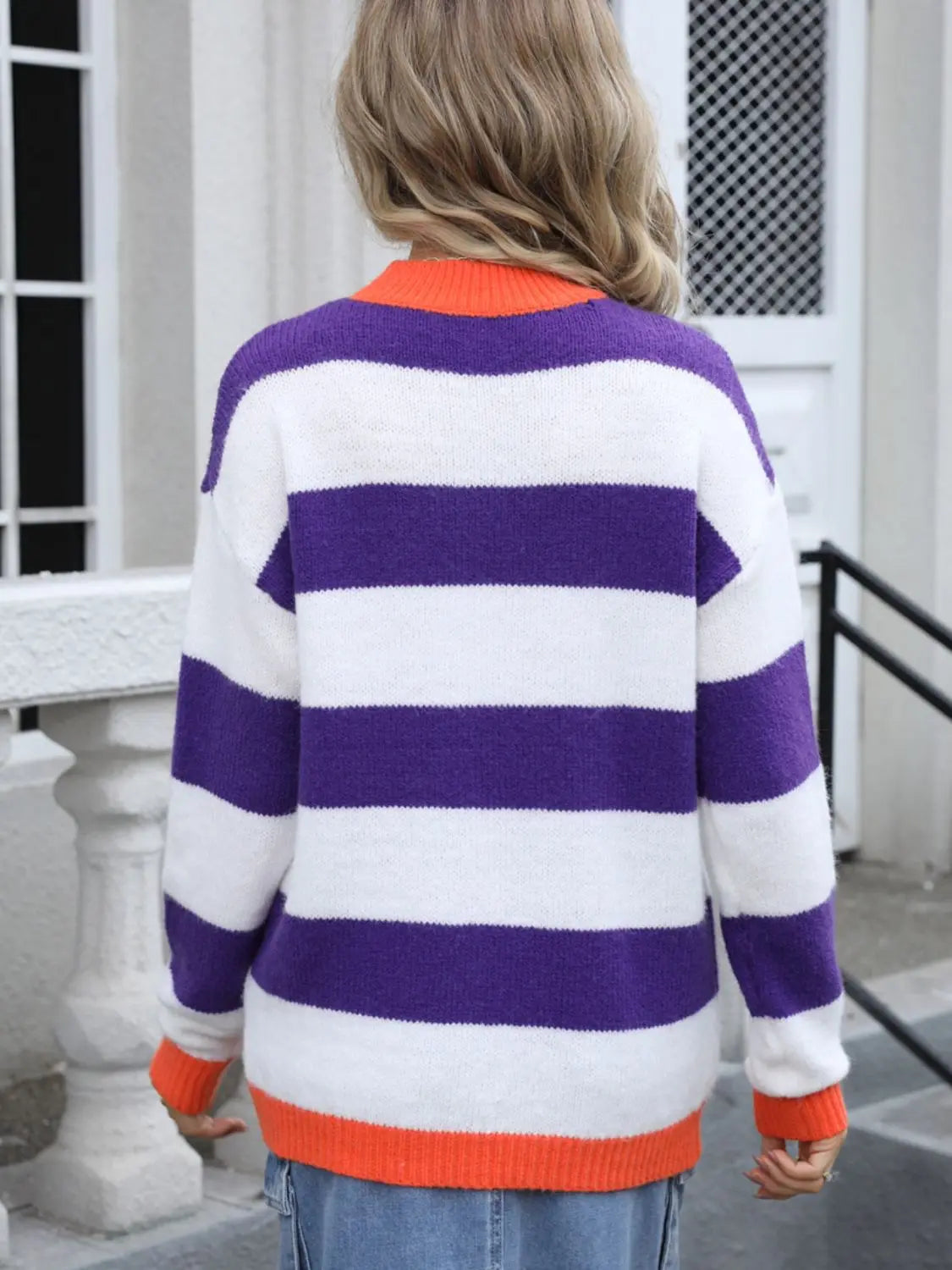 Contrast Striped Round Neck Sweater - ThingsWeUseAndLove 