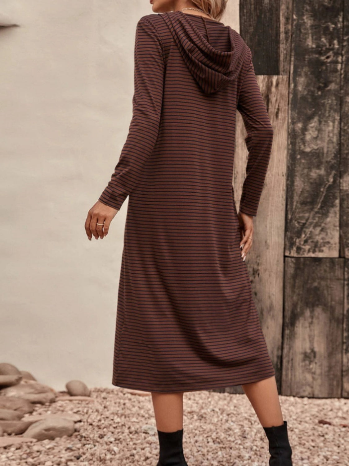 Striped Zip Front Hooded Dress - ThingsWeUseAndLove 