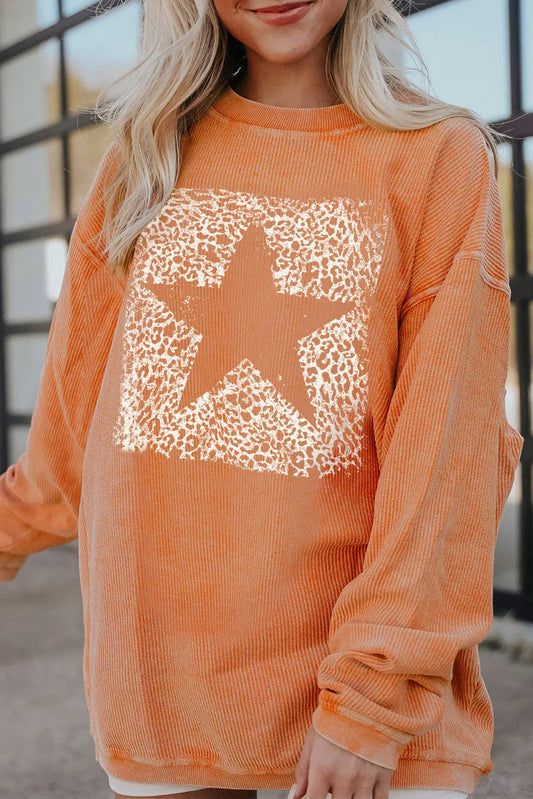 Kaitlyn Star Round Neck Long Sleeve Oversize Sweatshirt - ThingsWeUseAndLove Sherbet-2XL