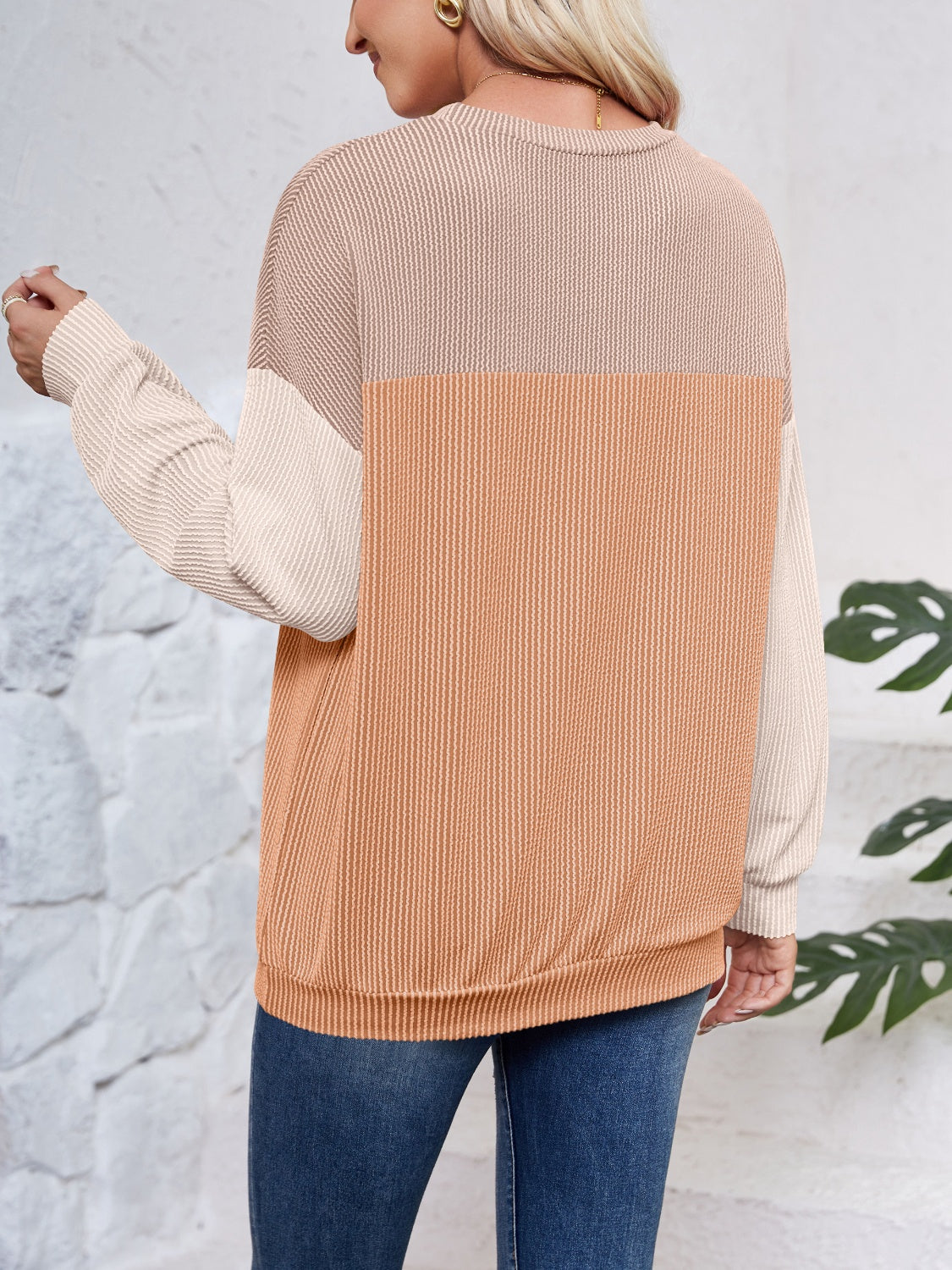 Ursina Color Block Round Neck Long Sleeve Sweatshirt - ThingsWeUseAndLove 