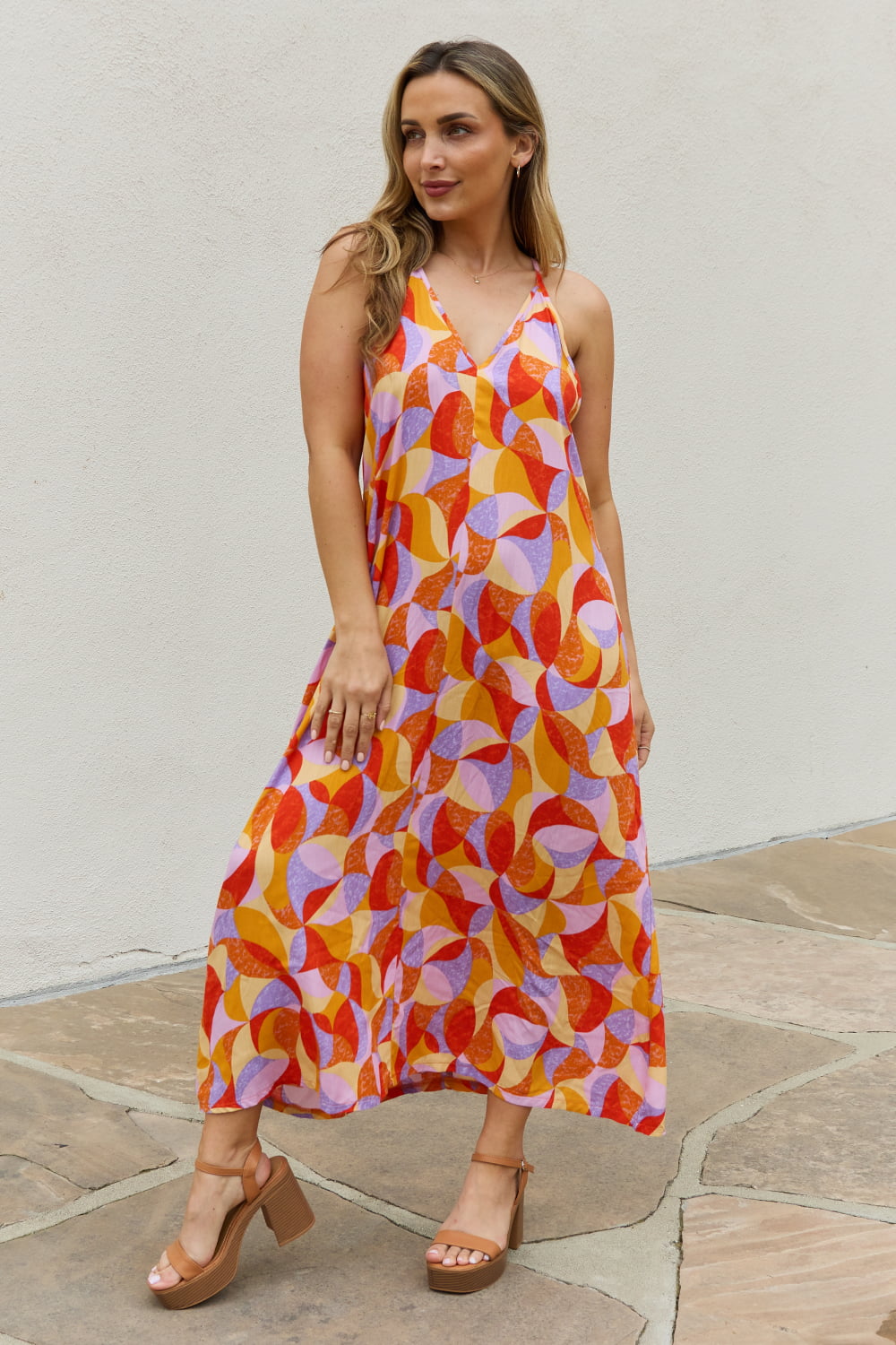 Printed Sleeveless Maxi Dress - ThingsWeUseAndLove Orange-Multi-3XL