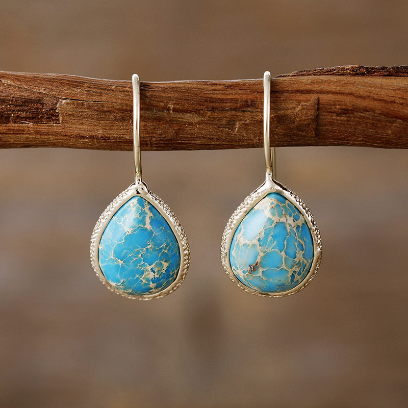 Copper Natural Stone Teardrop Shape Earrings - ThingsWeUseAndLove Pastel-Blue-One-Size