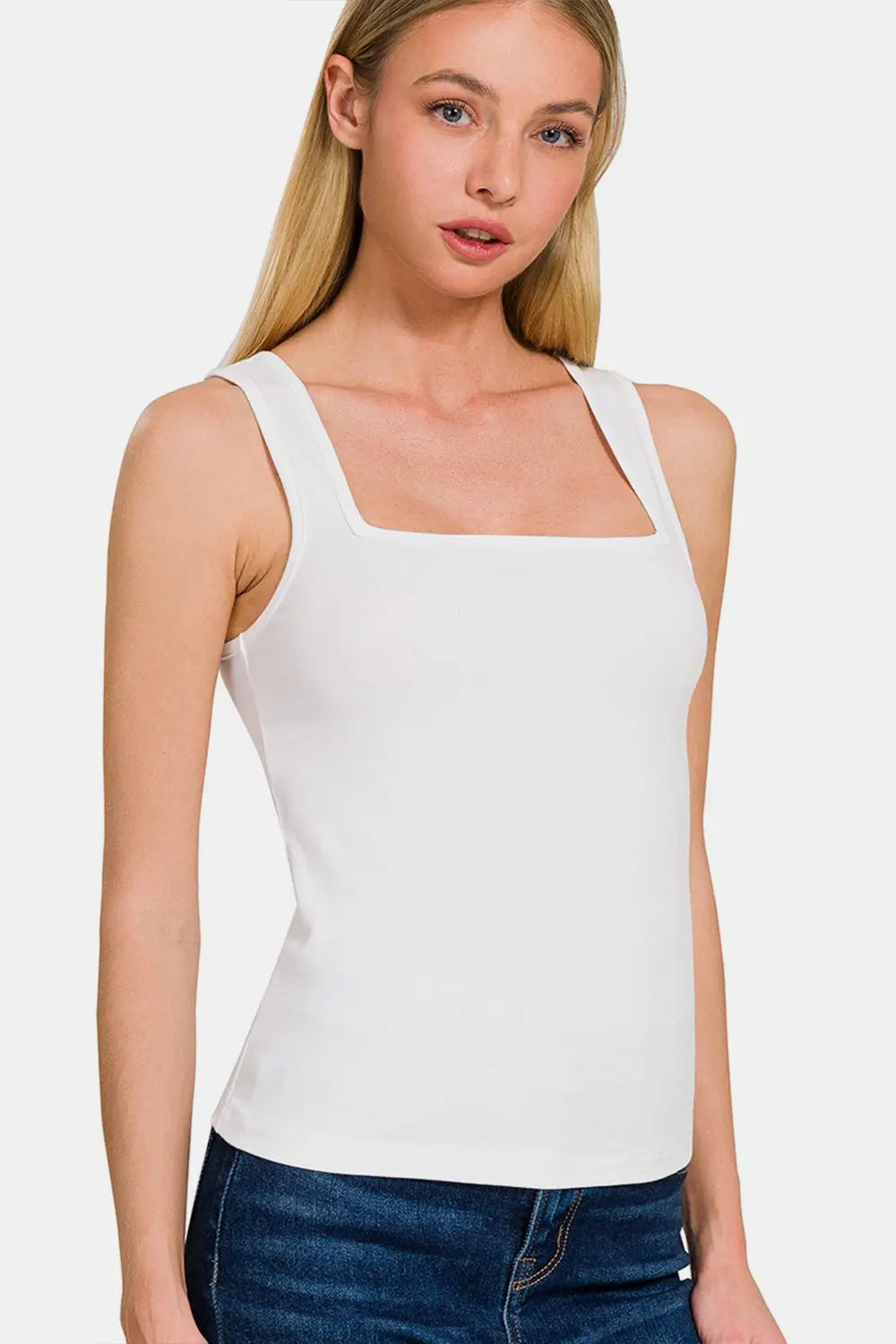 Viv White  Square Neck Cropped Tank - ThingsWeUseAndLove 