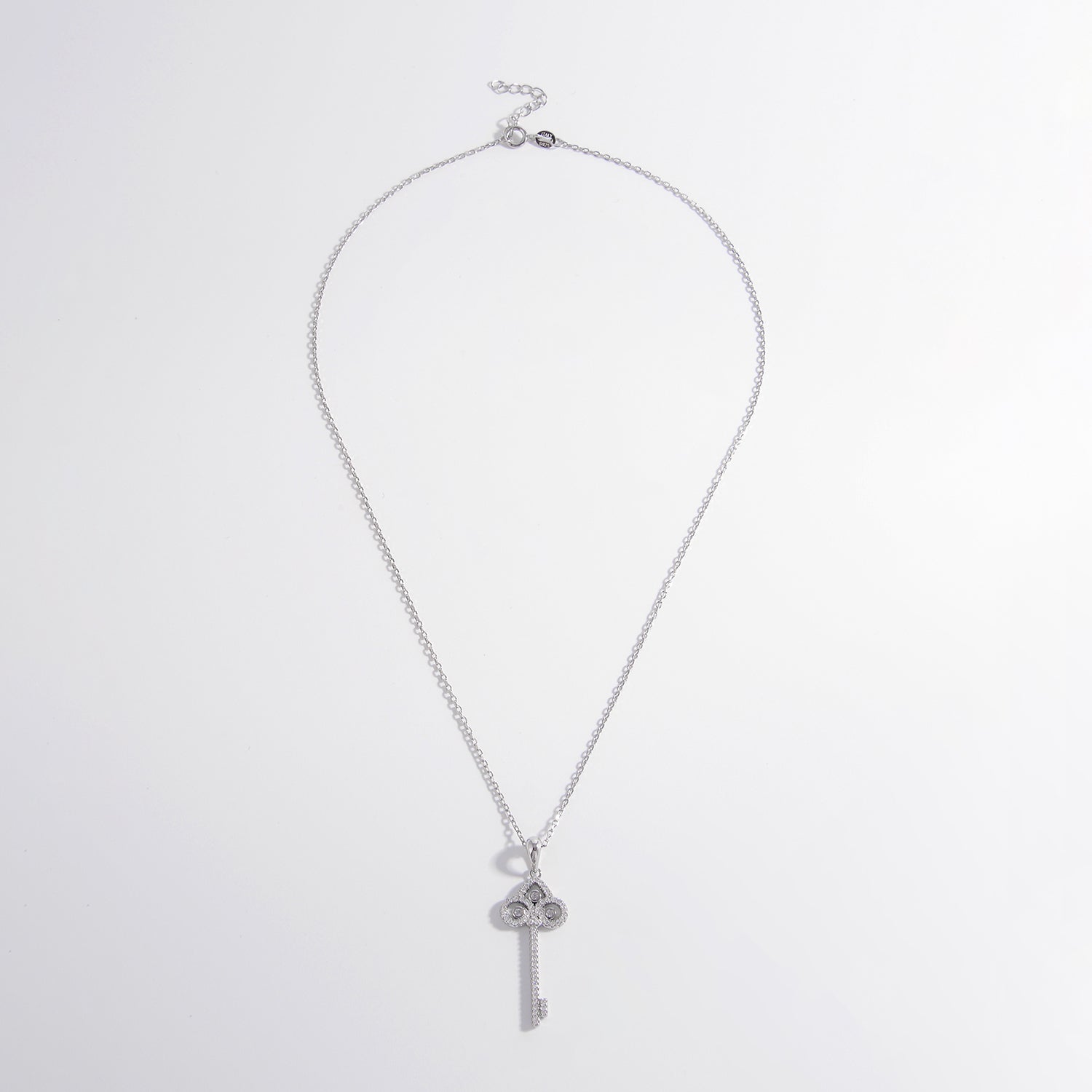 Sterling Silver Inlaid Zircon Key Shape Necklace - ThingsWeUseAndLove 