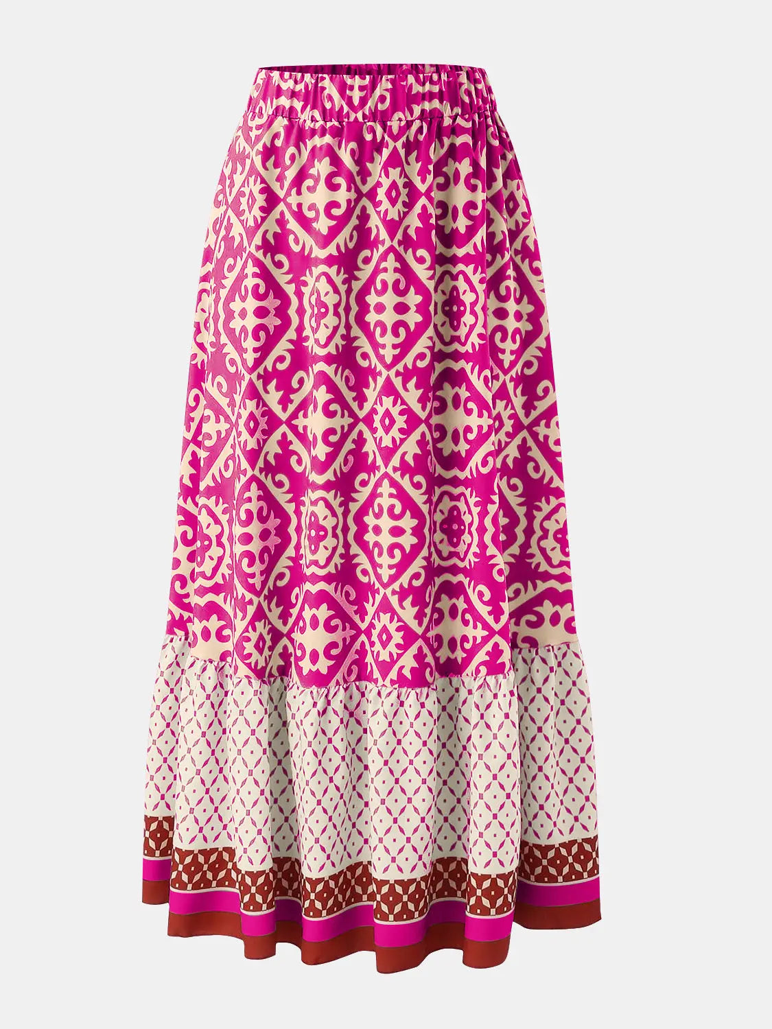 Geometric Elastic Waist Maxi Skirt - ThingsWeUseAndLove Hot-Pink-2XL