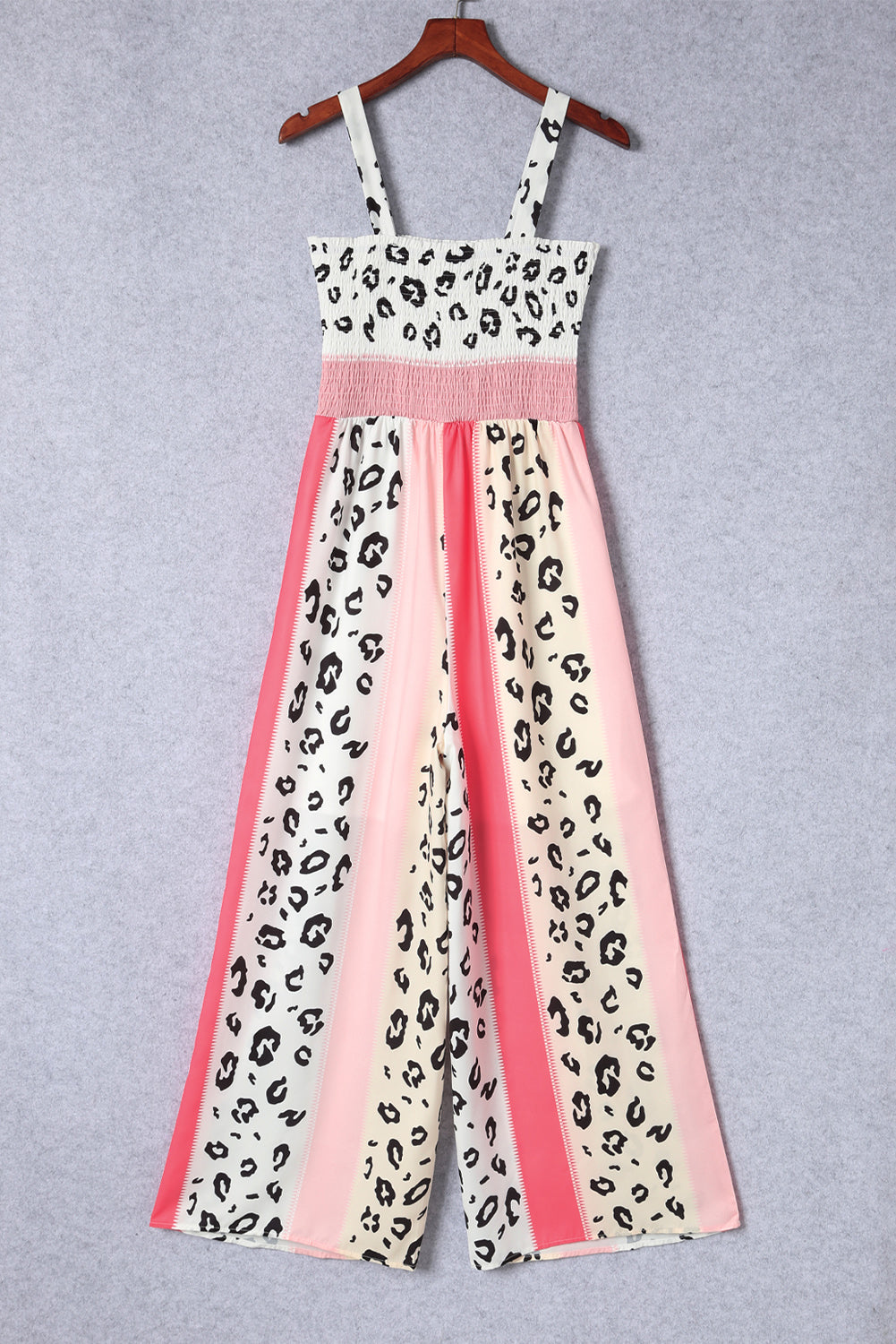 Pink Leopard Color Block Patchwork Strap Jumpsuit - ThingsWeUseAndLove 