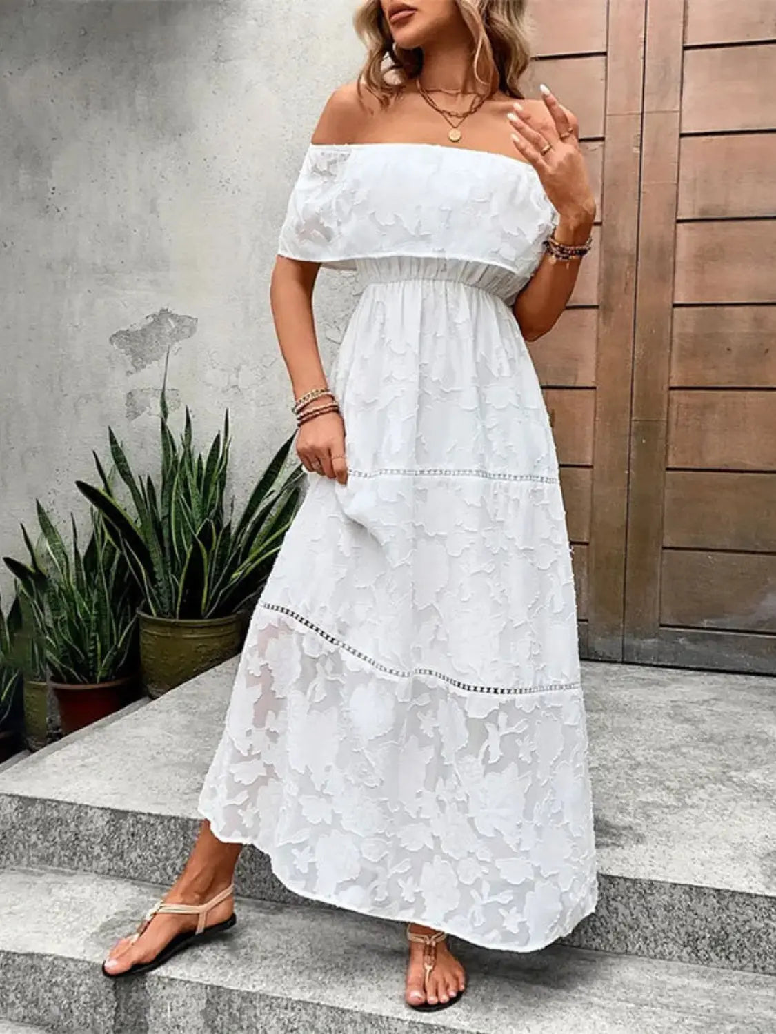 Short Sleeve Off-Shoulder Maxi Dress - ThingsWeUseAndLove 