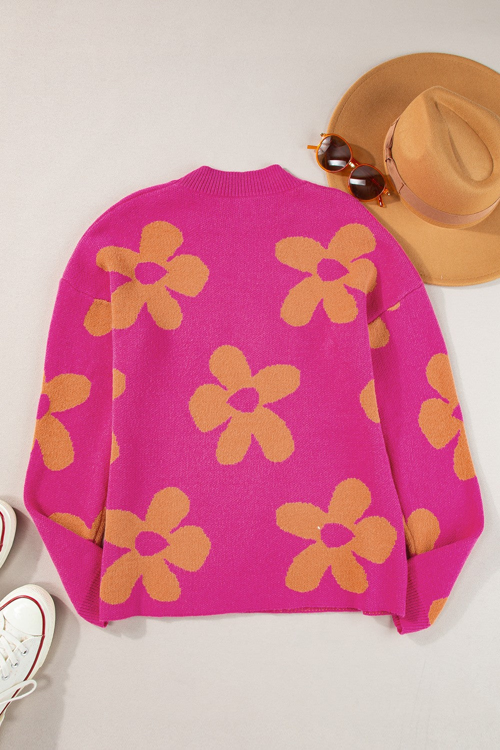 Isabella Flower Round Neck Long Sleeve Sweater - ThingsWeUseAndLove 