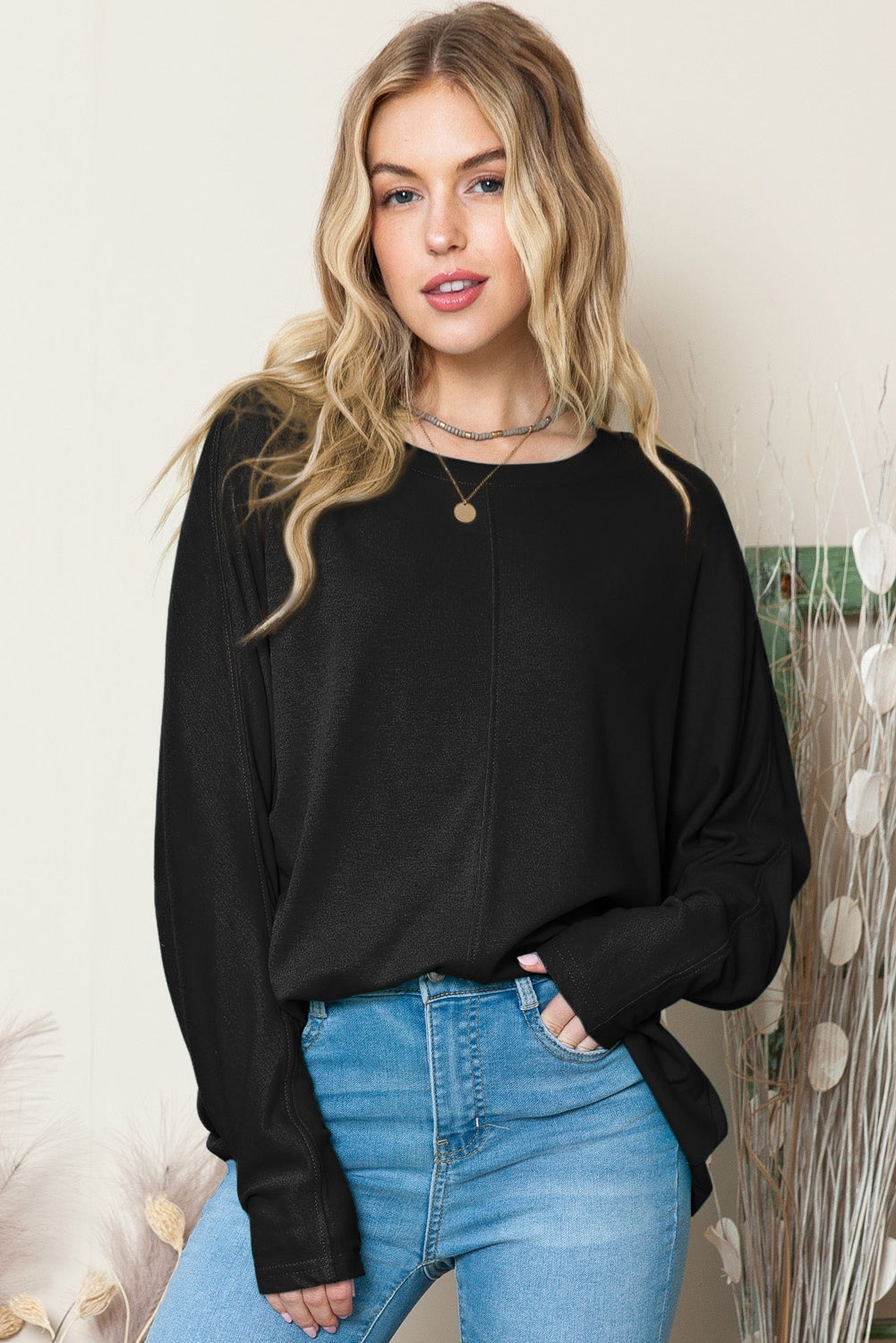 Casual Seam Long Sleeve Top - ThingsWeUseAndLove Black-2XL