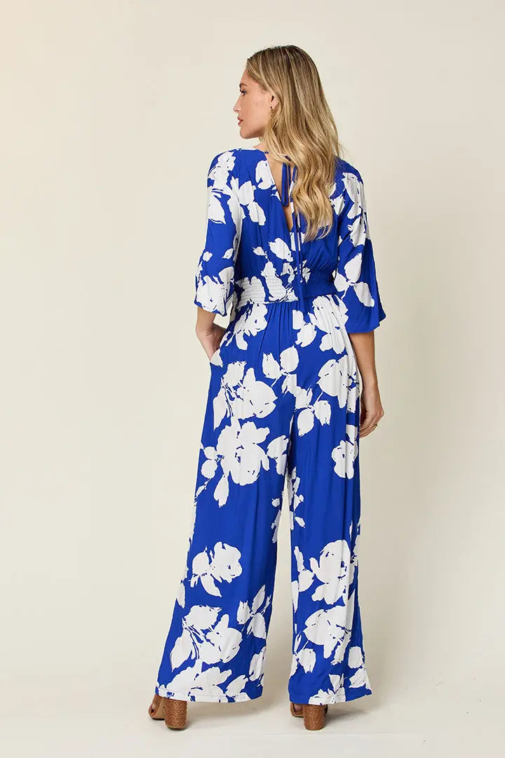 Size Inclusive Printed Tie Back Wide Leg Jumpsuit - ThingsWeUseAndLove 