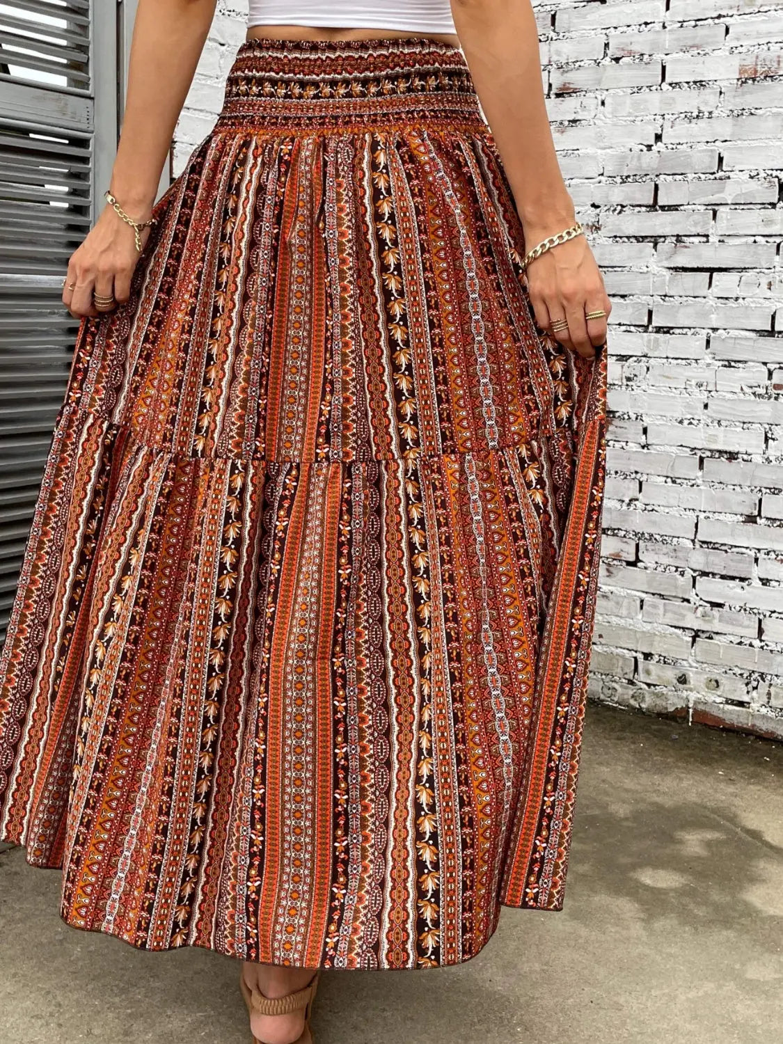 Printed Elastic Waist Maxi Skirt - ThingsWeUseAndLove 