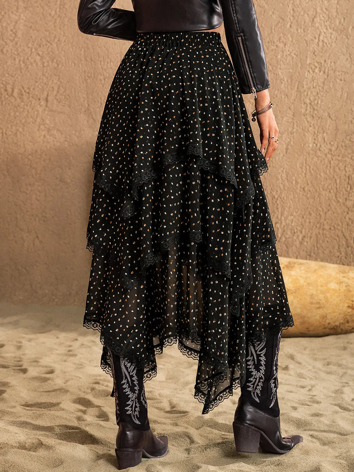 Lace Detail Layered Midi Skirt - ThingsWeUseAndLove 