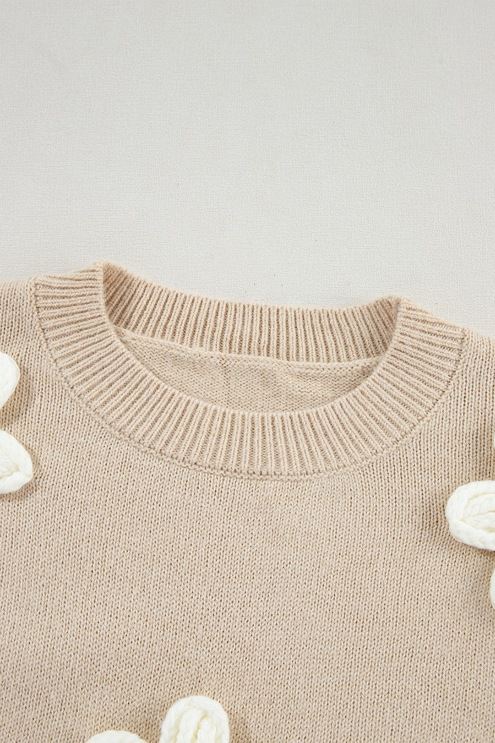 Calla Crochet Flower Round Neck Long Sleeve Sweater - ThingsWeUseAndLove 