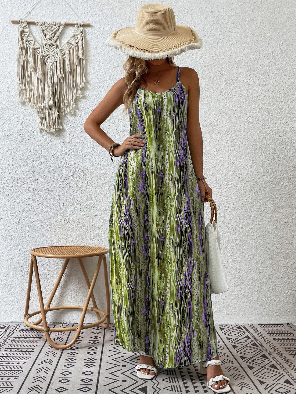 Full Size Printed Scoop Neck Maxi Cami Dress - ThingsWeUseAndLove 