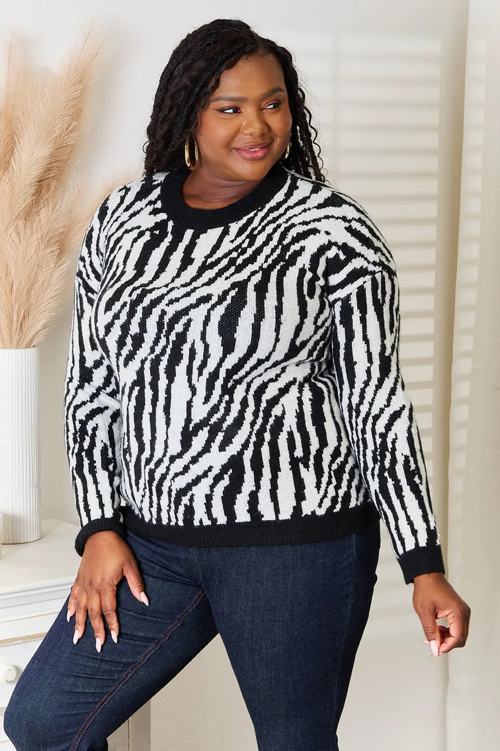 Eugenia Size Inclusive Zebra Print Sweater - ThingsWeUseAndLove 