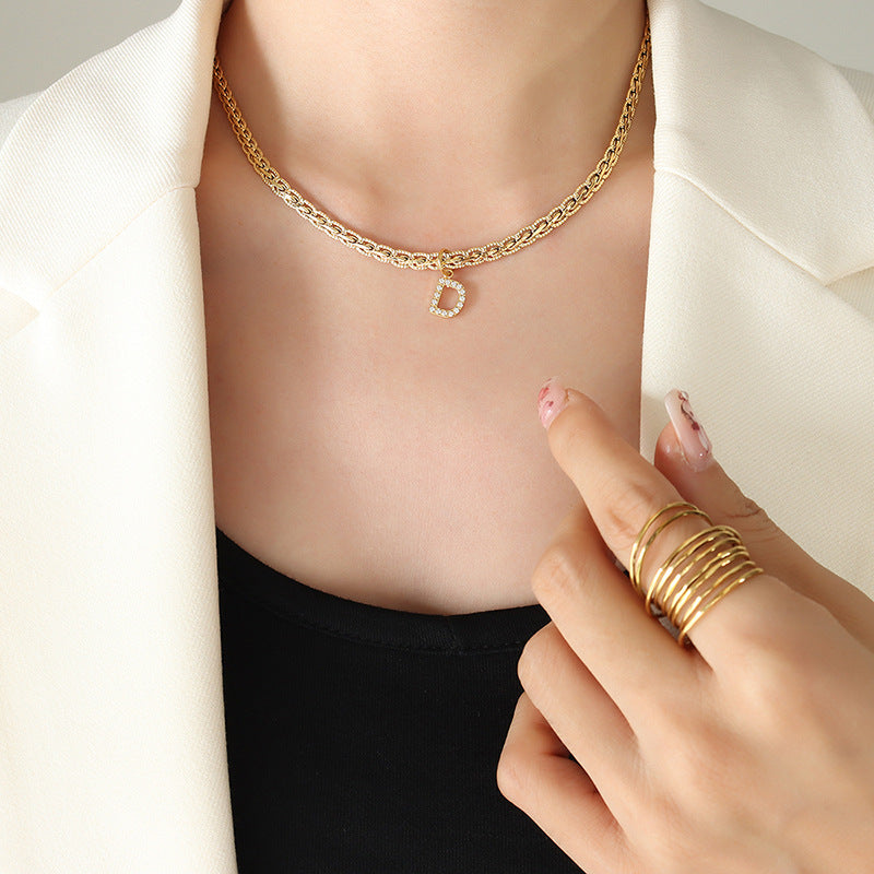 Brass Inlaid Zircon Letter Pendant Necklace - ThingsWeUseAndLove Style-D-One-Size