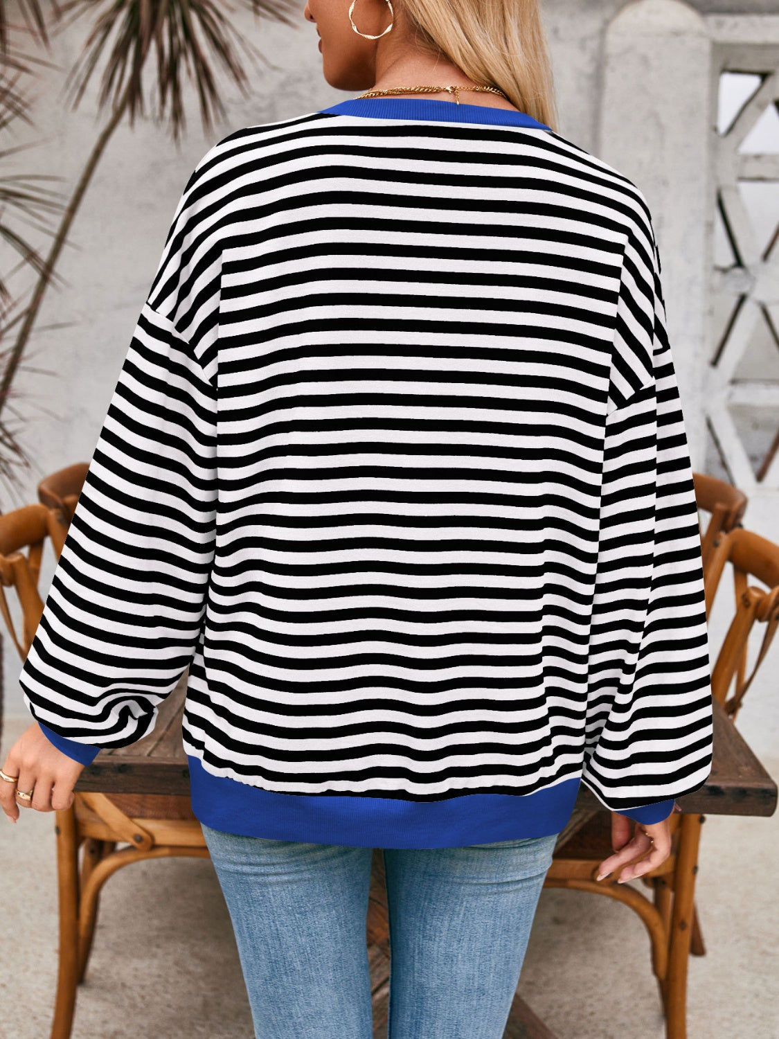 Aviana Contrast Striped Long Sleeve Sweatshirt - ThingsWeUseAndLove 