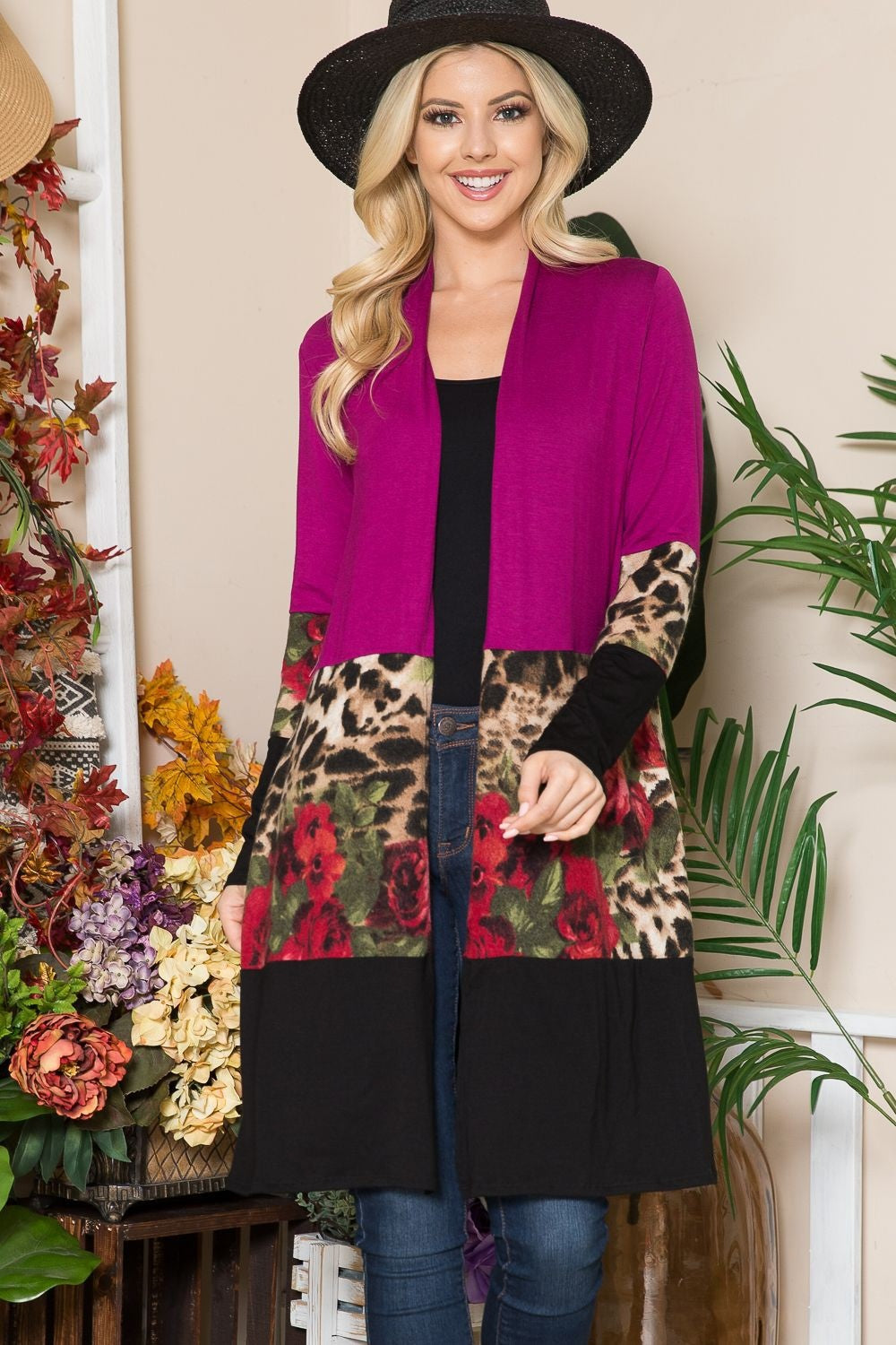 Color Block Magenta Open Front Cardigan - ThingsWeUseAndLove Magenta-3XL