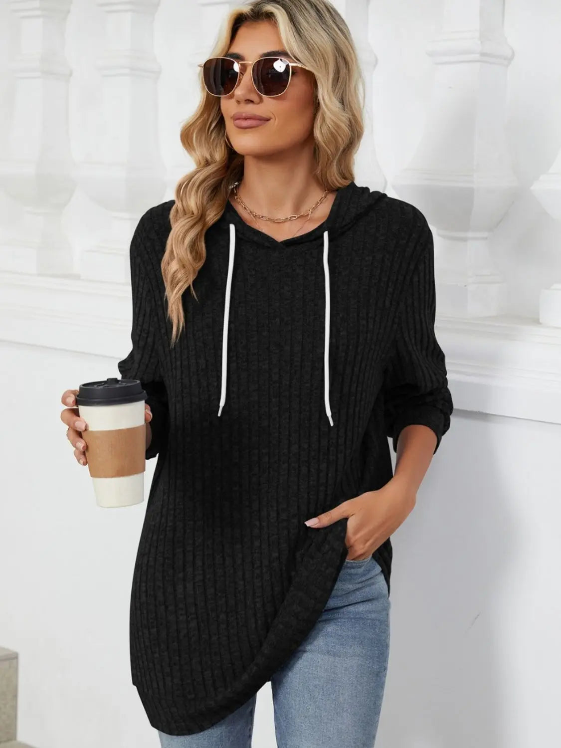 Drawstring Long Sleeve Hoodie - ThingsWeUseAndLove 