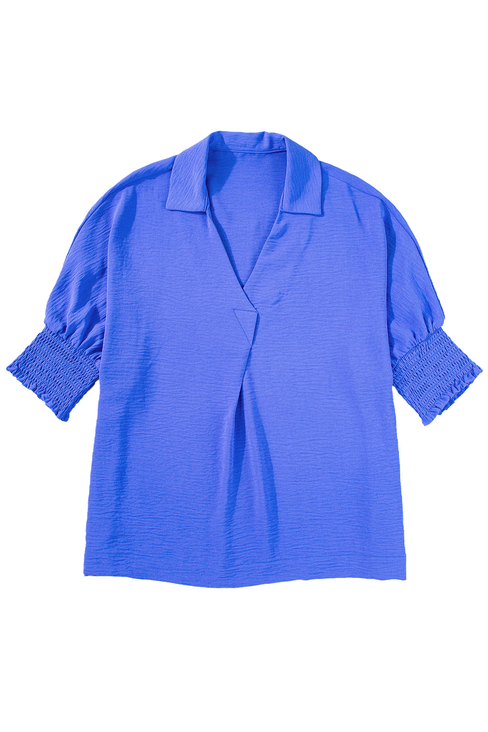 Smocked Cuffs Crinkled Collared Dolman Top - ThingsWeUseAndLove 