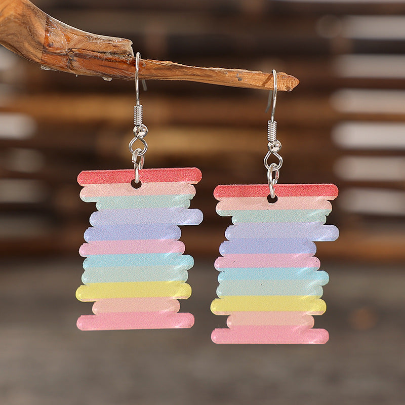 Rainbow Dangle Earrings - Acrylic One Size: (Length 2.2 in, Weight 0.2 oz (4.3 g) - ThingsWeUseAndLove 