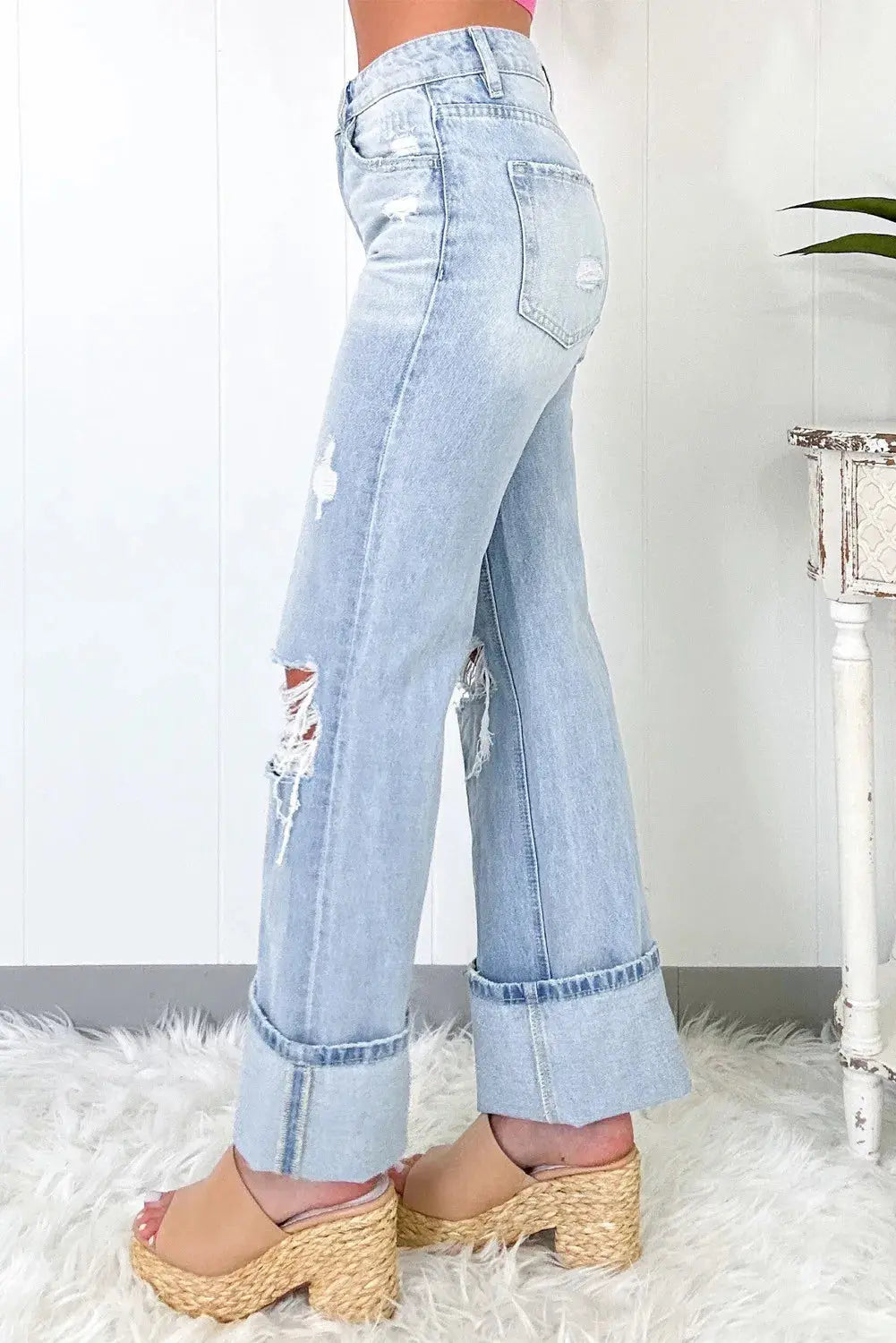 Misha Distressed High Waist Jeans with Pockets - ThingsWeUseAndLove 